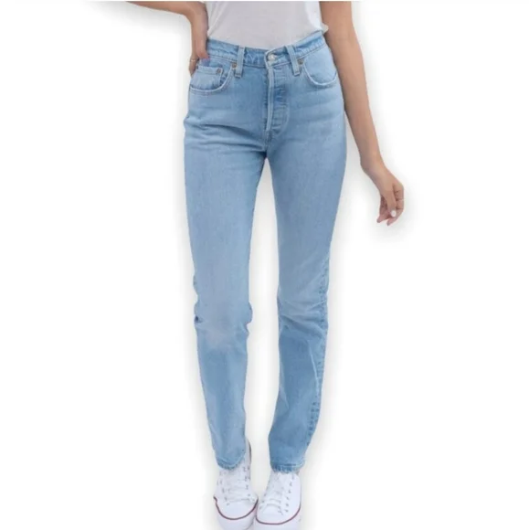 Levi's 501 Straight High Rise Blue Jeans - Picture 4 of 13